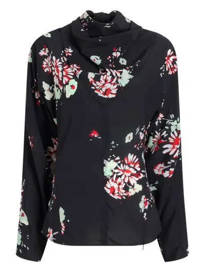 Proenza Schouler Cowl-neck Floral Blouse In Blue