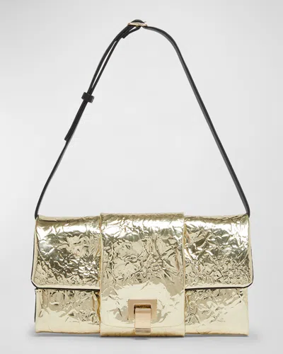 Proenza Schouler Crinkled Metallic Flap Shoulder Bag In Gold