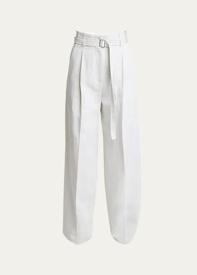 Proenza Schouler Dana Belted Cotton-blend Suiting Puddle Pants In Ecru