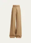 Proenza Schouler Dana Belted Cotton-blend Suiting Puddle Pants In Hazelnut