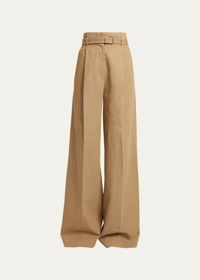 Proenza Schouler Dana Belted Cotton-blend Suiting Puddle Pants In Hazelnut