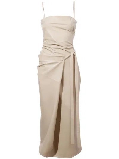 Proenza Schouler Delancy Leather Midi Dress In Neutrals