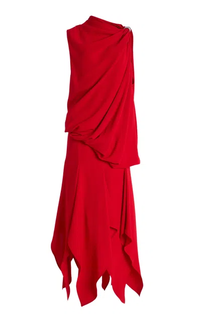 Proenza Schouler Denise Draped Crepe Midi Dress In Red