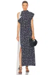 Proenza Schouler Devyn Asymmetric Draped Floral-print Poplin Maxi Dress In Blue