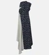Proenza Schouler Devyn Asymmetric Draped Floral-print Poplin Maxi Dress In Blue