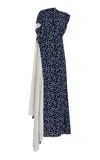 Proenza Schouler Devyn Sash-detailed Silk-blend Dress In Navy
