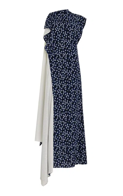Proenza Schouler Devyn Sash-detailed Silk-blend Dress In Navy