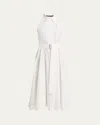 Proenza Schouler Dorothy Belted Ladder Stitch Poplin Midi Dress In White
