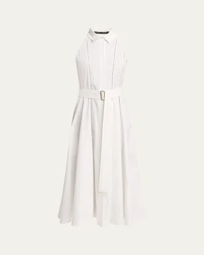 Proenza Schouler Dorothy Belted Ladder Stitch Poplin Midi Dress In White