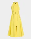 Proenza Schouler Dorothy Belted Ladder Stitch Poplin Midi Dress In Yellow