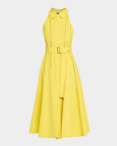 Proenza Schouler Dorothy Belted Ladder Stitch Poplin Midi Dress In Yellow