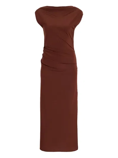 Proenza Schouler Draped Cowl-neck Midi Day Dress In Brown