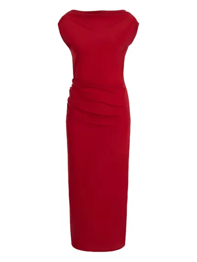 Proenza Schouler Draped Cowl-neck Midi Day Dress In Red