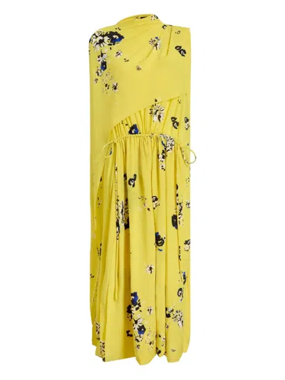 Proenza Schouler Draped Floral-print Midi Dress In Yellow
