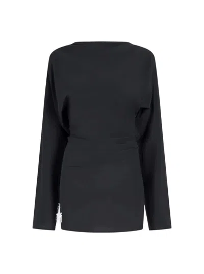 Proenza Schouler Draped Neckline Top With Pleated Waist And Side Zipper Closure In Black