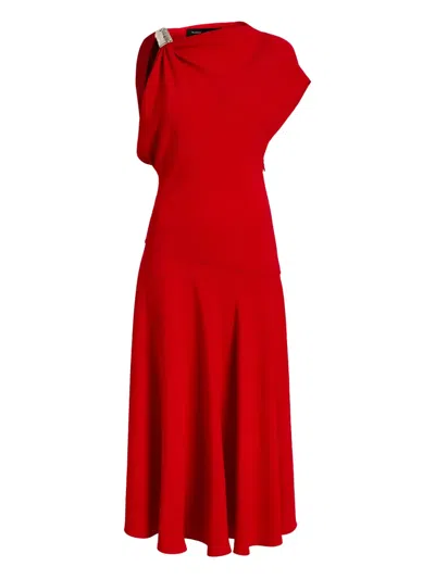 PROENZA SCHOULER DRAPED ONE-SHOULDER MIDI PARTY DRESS