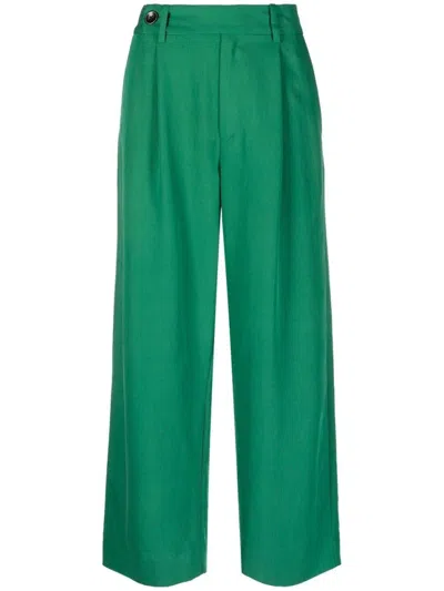 Proenza Schouler Drapey Suiting Wide Leg Pant In Green