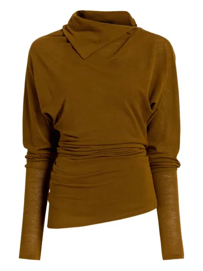 Proenza Schouler Golda Long Sleeve Jersey Top In Brown