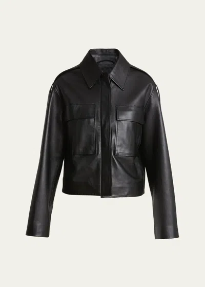 Proenza Schouler Dylan Wide Glossy Leather Jacket In Black