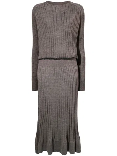 Proenza Schouler Eden Midikleid Aus Geripptem Strick In 253 Taupe