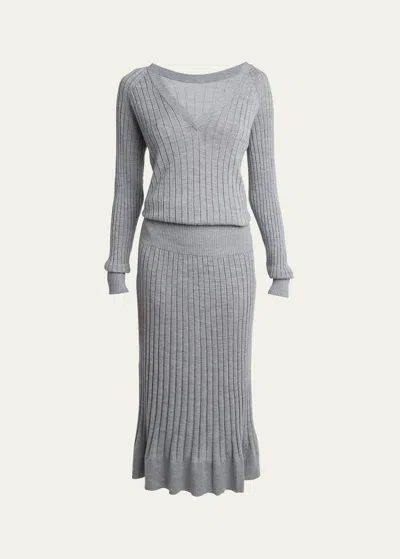 Proenza Schouler Eden Superfine Merino Wool And Silk Knit Dress In Light Grey Melang