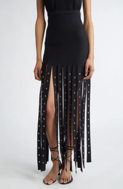 Proenza Schouler Effe Studded Fringe Hem Compact Knit Skirt In Black