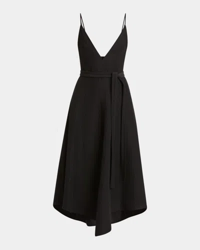 Proenza Schouler Elaine Plunging Belted Linen-blend Midi Dress