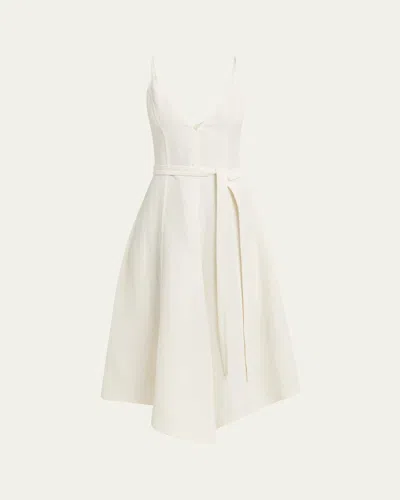 PROENZA SCHOULER ELAINE PLUNGING BELTED LINEN-BLEND MIDI DRESS