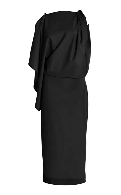 Proenza Schouler Elena Draped Asymmetric Wool-blend Gabardine Midi Dress In Black