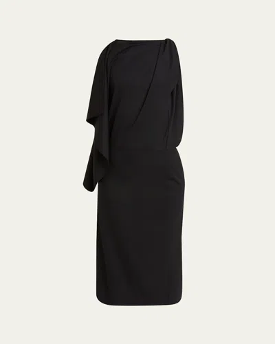 Proenza Schouler Elena Draped Wool Gabardine Suiting Dress In Black