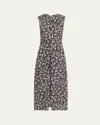 Proenza Schouler Ella Floral Ruched Satin Midi Dress In Black Multi