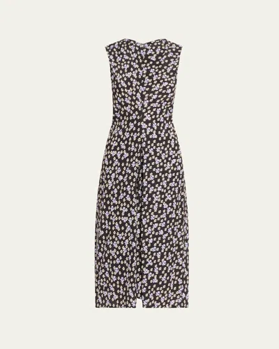 Proenza Schouler Ella Floral Ruched Satin Midi Dress In Black Multi