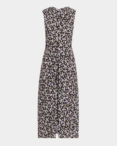 PROENZA SCHOULER ELLA FLORAL RUCHED SATIN MIDI DRESS