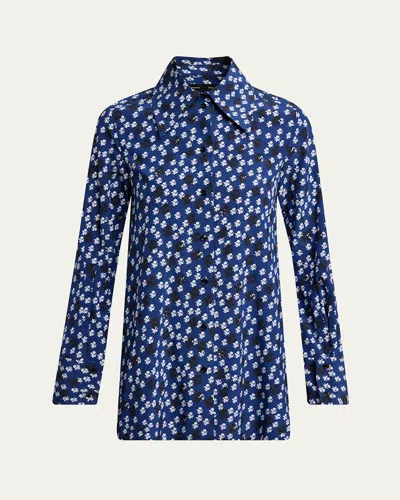 Proenza Schouler Emmeline Floral Print Silk-blend Shirt In Navy Multi