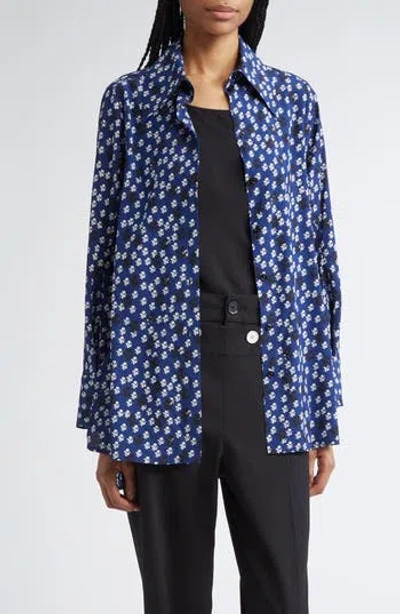 Proenza Schouler Emmeline Floral Stretch Silk Blend Button-up Top In Multi