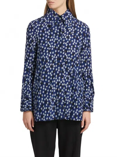 Proenza Schouler Emmeline Shirt In Printed Silk Visocse In Navy Multi In Blue