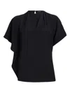 Proenza Schouler Etta Hammered Viscose Asymmetric Sleeve Top In Black