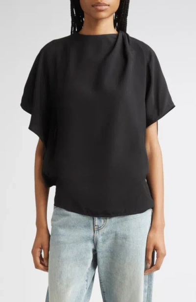 Proenza Schouler Etta Hammered Viscose Asymmetric Sleeve Top In Black