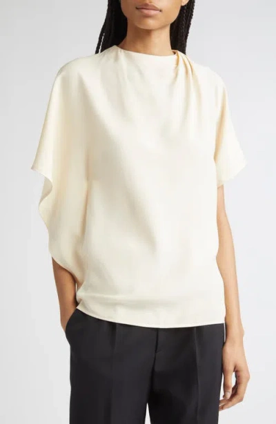 Proenza Schouler Etta Hammered Viscose Asymmetric Sleeve Top In White