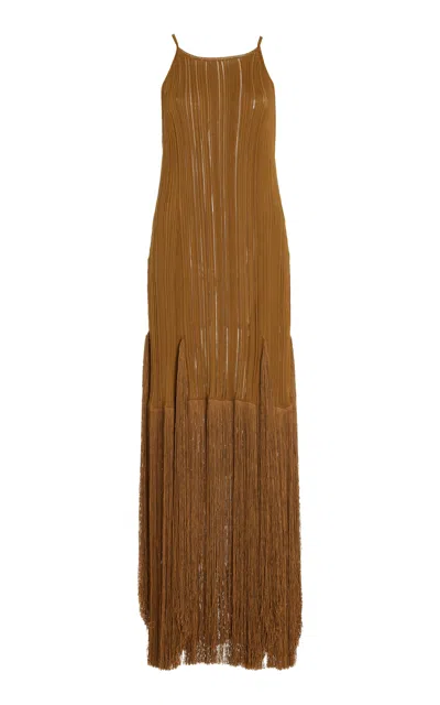 Proenza Schouler Everly Fringed Knit Maxi Dress In Bronze