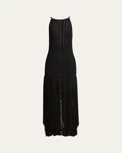 Proenza Schouler Everly Long Viscose Fringe Knit Dress In Black