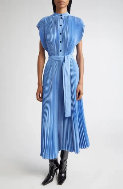 Proenza Schouler Farah Pleated Technical Crepe Midi Dress In Blue