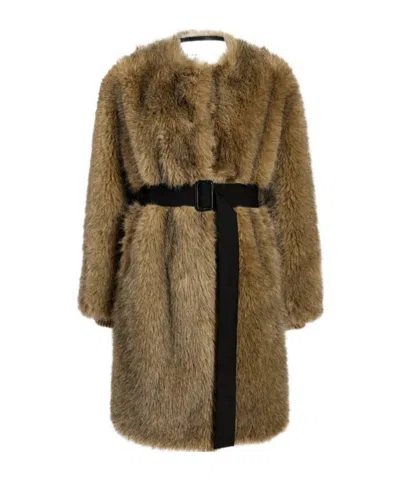 Proenza Schouler Faux Fur Belted Khai Coat In Black