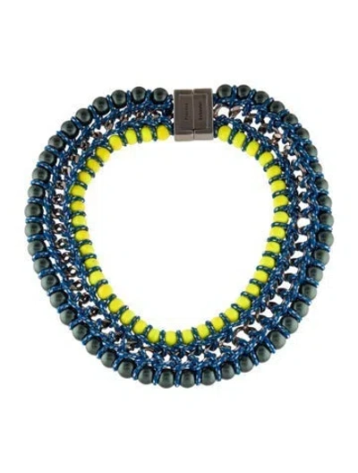 Pre-owned Proenza Schouler Faux Pearl Woven Ladder Collar Necklace, 17"