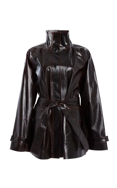 Proenza Schouler Finch Lacquered Cotton Raincoat In Brown