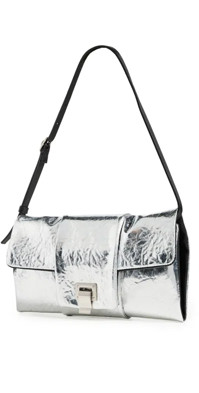 PROENZA SCHOULER FLIP SHOULDER BAG IN METALLIC LACQUERED NYLON SILVER