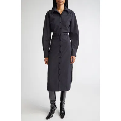 Proenza Schouler Flora Long Sleeve Midi Shirtdress In Black