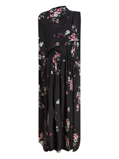 Proenza Schouler Floral-print Cape Midi Day Dress In Black