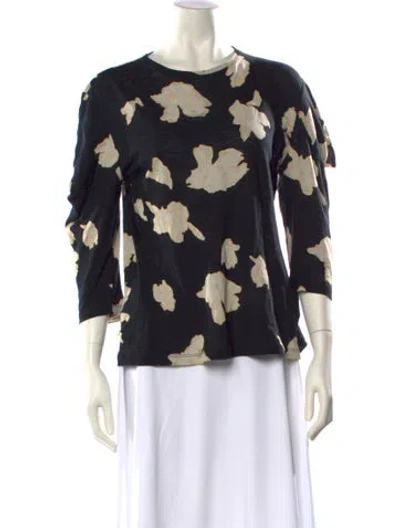 Pre-owned Proenza Schouler Floral Print Crew Neck Blouse In Black