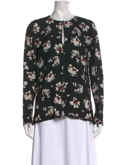 Pre-owned Proenza Schouler Floral Print Crew Neck Blouse In Black